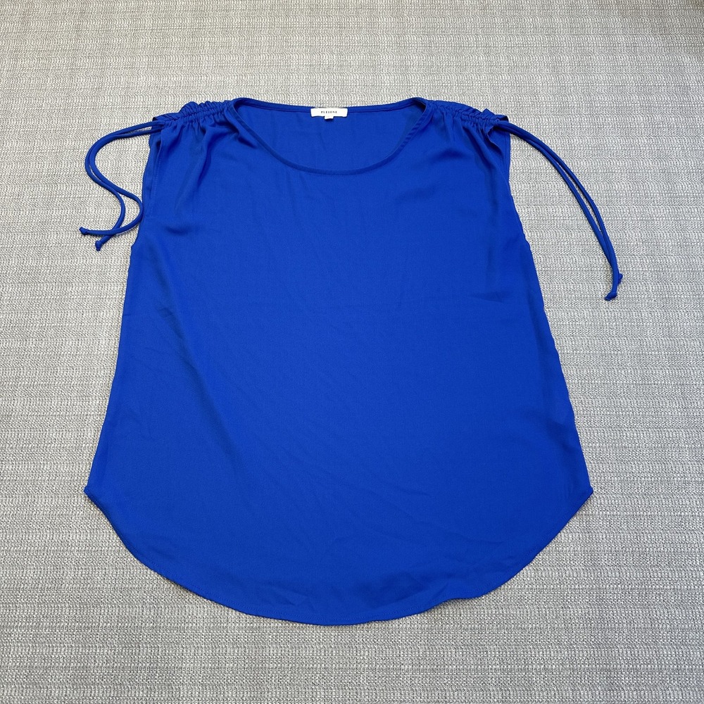 Pleione Blouse Womens Small‎ Blue Sleeveless Drawstring Shoulder Top Lightweight